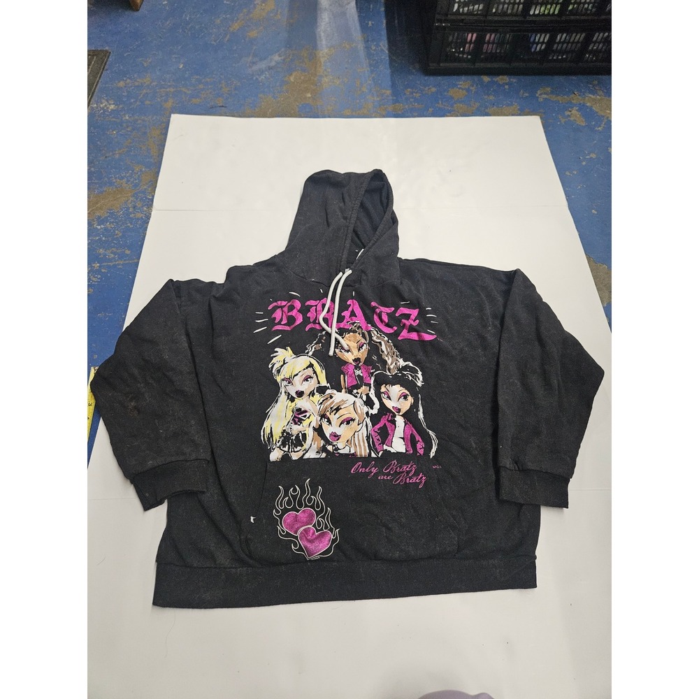 Bratz Graphic Hoodie XXL Black Soot Pink Glitter Y2K Pullover Sweatshirt